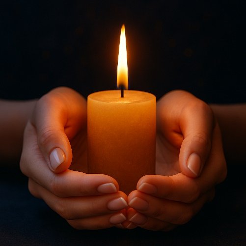 Hands holding a lit candle for healing ritual